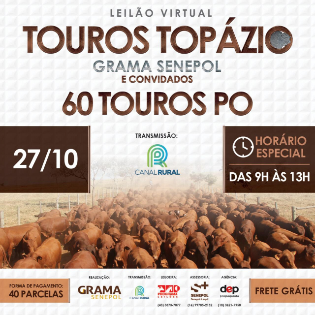 Leilão Virtual Touros Topázio Grama Senepol & Convidados - 2° Etapa